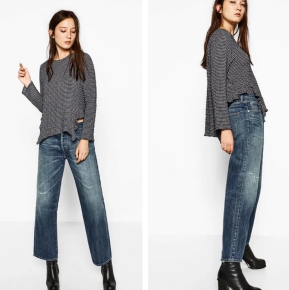 Zara Woman Gingham Ruffle Top Size Medium